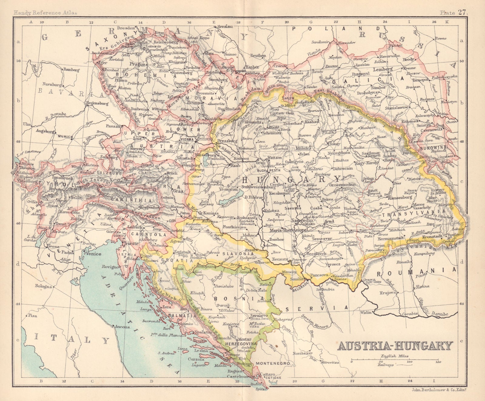 Austria-Hungary. Bosnia Croatia. BARTHOLOMEW 1898 old antique map plan chart